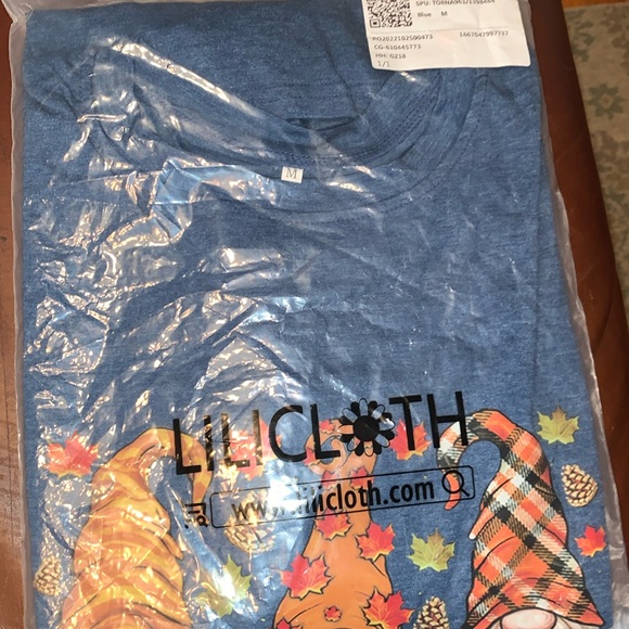 Brand new, beautiful blue T-shirt, long sleeve with festive fall gnomes - Picture 2 of 10
